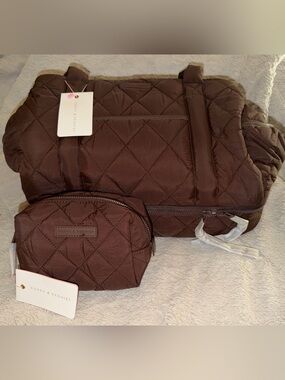 Poppy & Peonies Quilted Dark Brown Voyager Tote with Matching Pouch